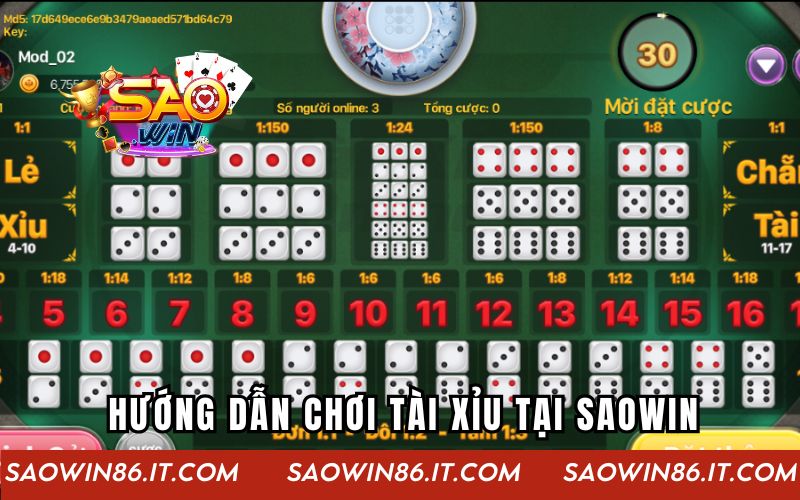 Hướng dẫn chơi tài xỉu đổi thưởng tại SAOWIN